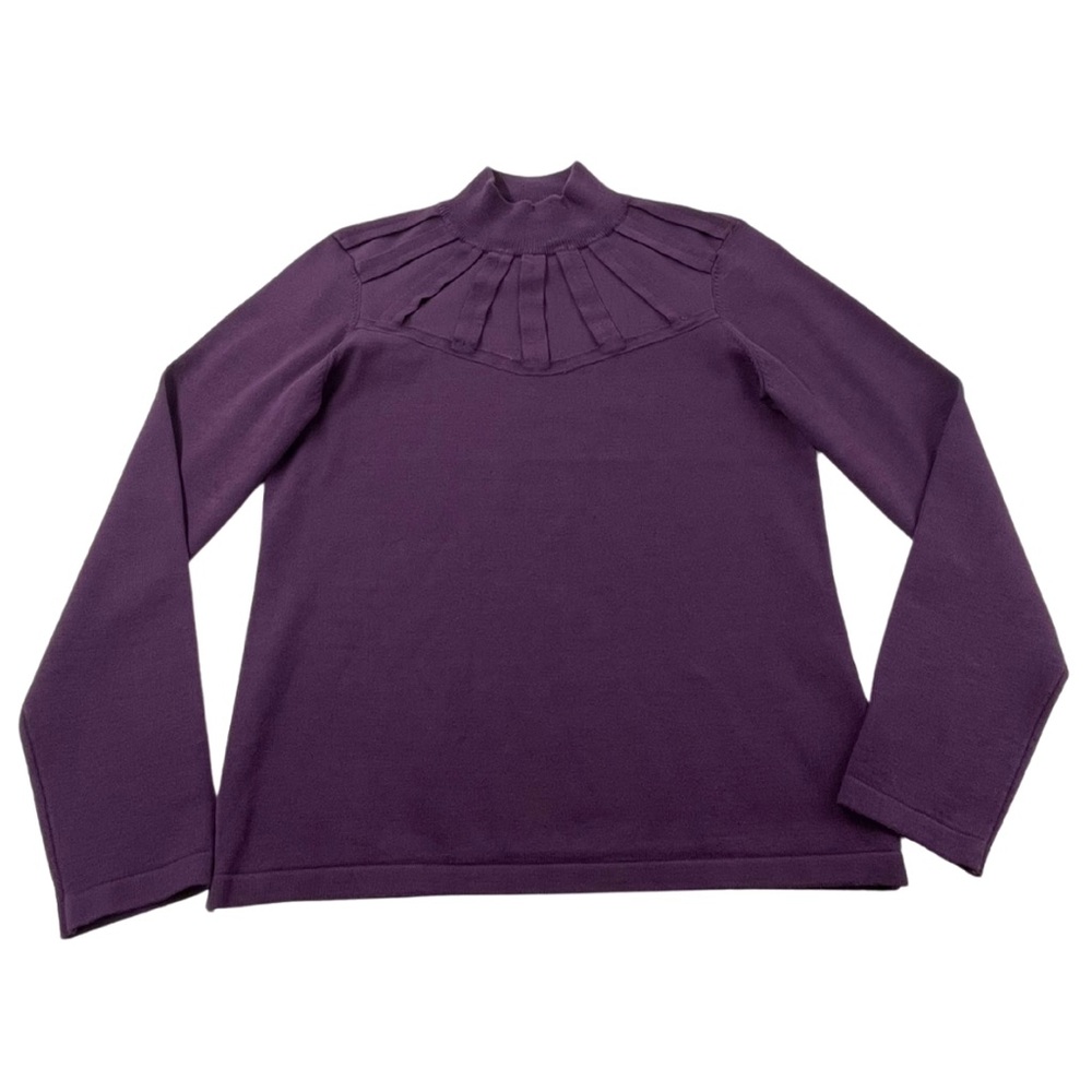 Carmen Marc Valvo Purple Sweater Womens Size Medium Mock Turtleneck Pleated Neck